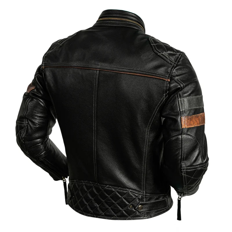 Protective Rider Clothing Natural Cow Leather Jacket Men Motor Biker Coat Mens Motorcycle Jacket Genuine Leather  Jaqueta