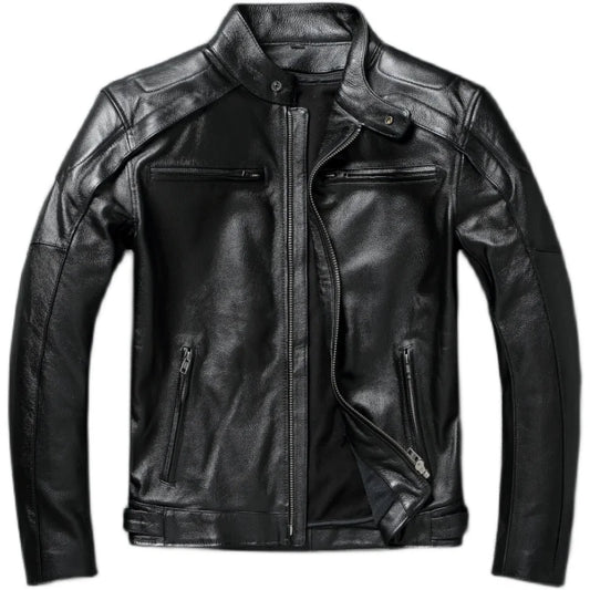 Classic Heavy Motorcycle Leather Jacket Men Genuine Cowhide Biker Clothes Bomber Leather Jacket Short Mens Leather Jacket Winter