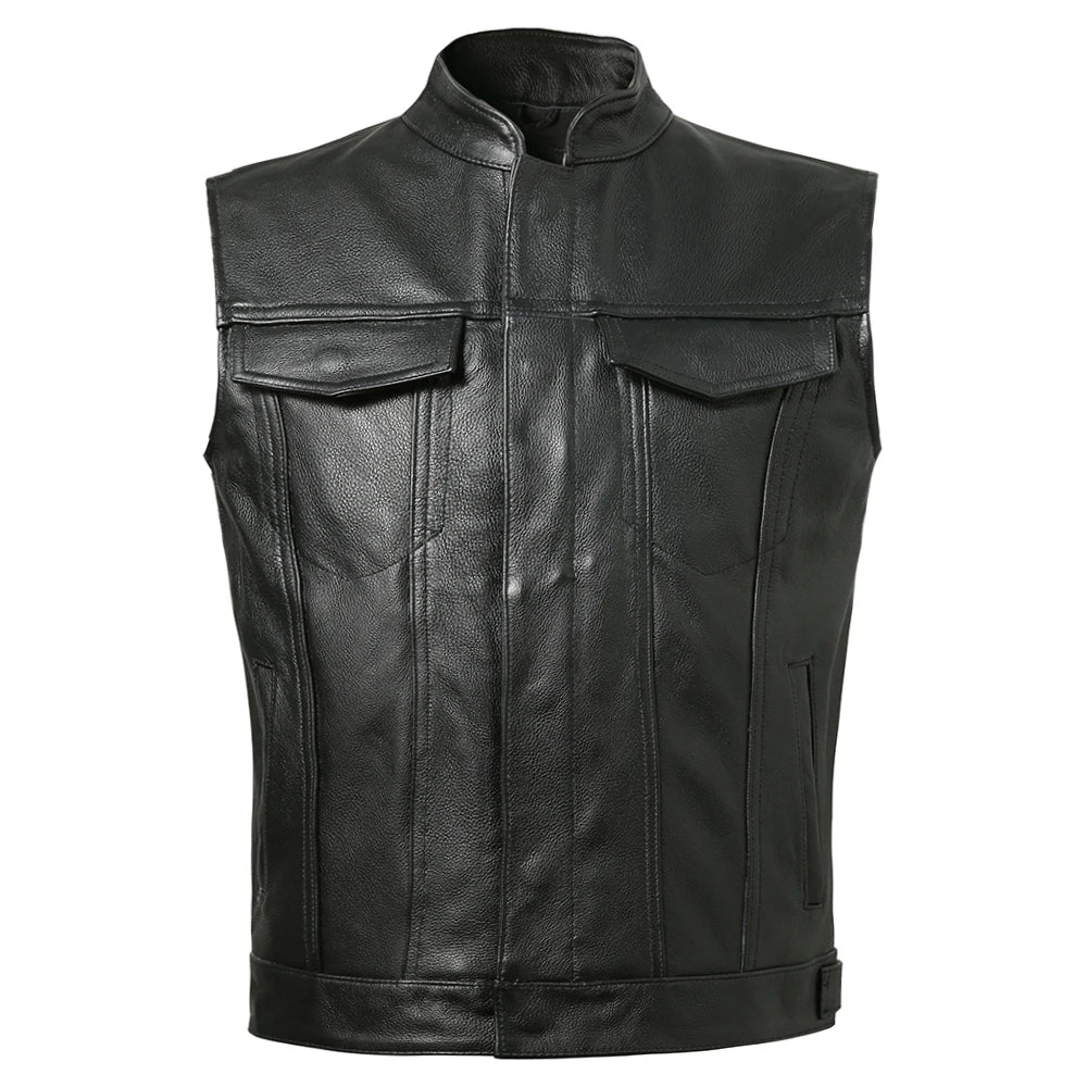 Classic Motorcycle Leather Vest Men100% Genuine Cowhide Skin Biker Leather Vest Moto Leather Waistcoat M436