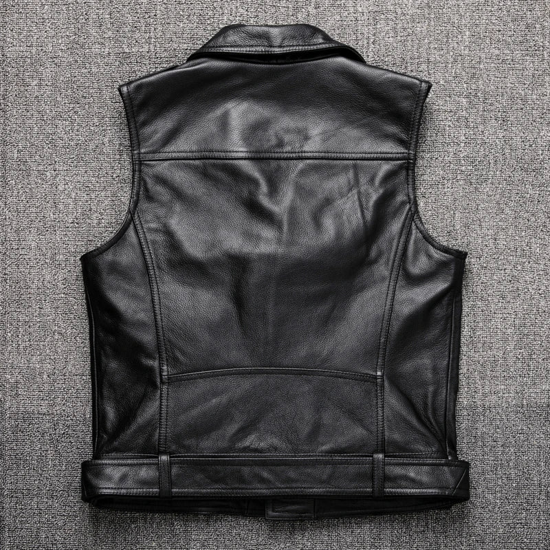 New Black Motorcycle Biker Leather Vest Men Genuine Leather Oblique zipper Sleeveless Jackets High Quality Cowhide Vests