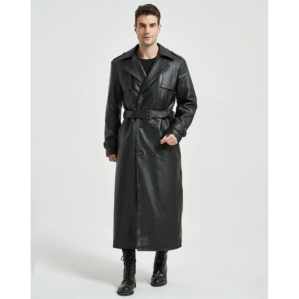 Ultra Long Men Leather Coat Quilted 100% Natural Cowhide Male Leather Trench Winter Euro US Size Sleeve 66-69 Chest 106~130 M464