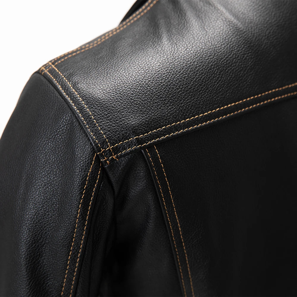 Classic Cow Leather Jacket For Men Cowhide Leather Coat Slim Fit Genuine Skin Coat Male Clothes Spring Autumn Asian Size M421