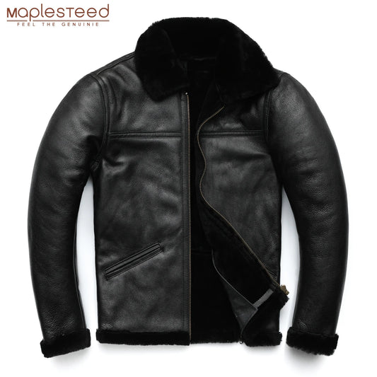 100% Natural Fur Shearling Coat Men Thick Black Winter Coat Men Leather Coat Warm Winter Asian Size M-4XL Winter Clothing M263