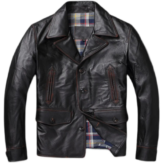 Casual Edged Black Genuine Leather Jacket Men Soft Real Cowhide Autumn Spring Coats Chamarras De Cuero Para Hombre