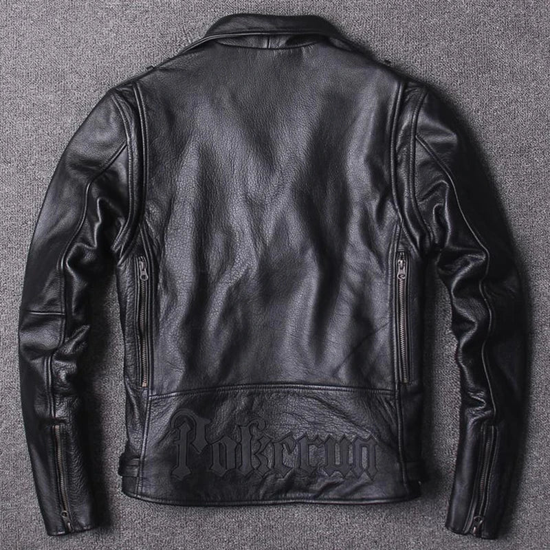 NEW Profession Biker Jacket Genuine Leather Men Motorcycle Jackets Men's oblique zipper jacket Protective Gear Man Cowhide Coat