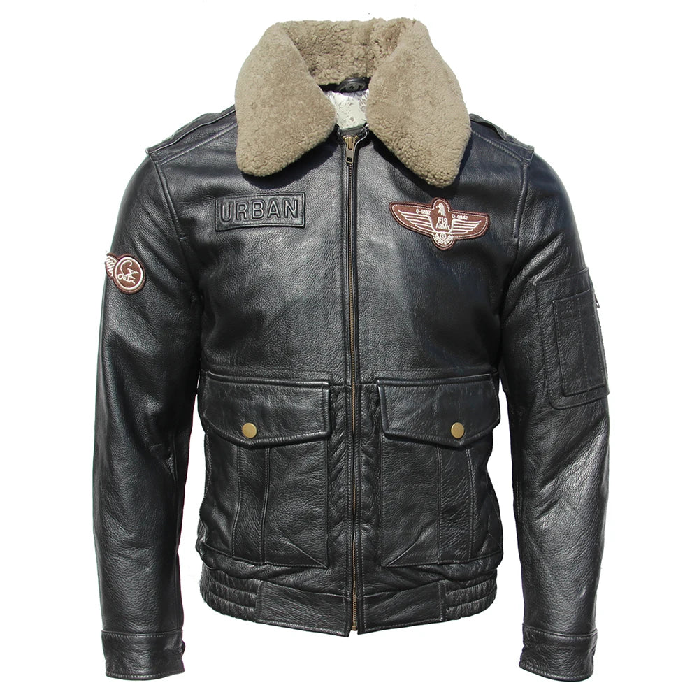 Men Leather Jacket Red Brown Sheepskin Black Cowhide Flight Jackets Man Pilot Jacket Motorcycle Biker Coat Winter Clothing M177