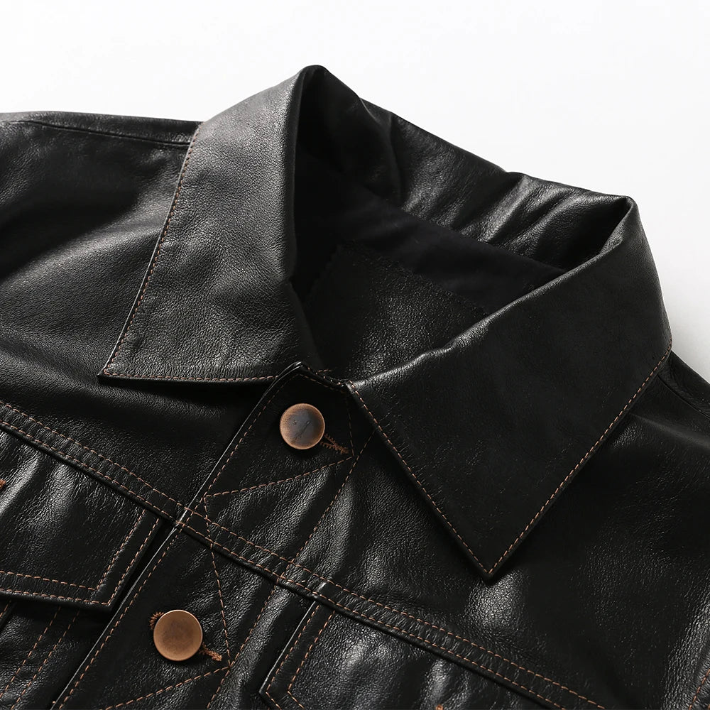 Men Genuine Leather Jacket Soft Slim Fit  Tanned Pigskin Leather Jackets Male Skin Coat Spring Clothing M483