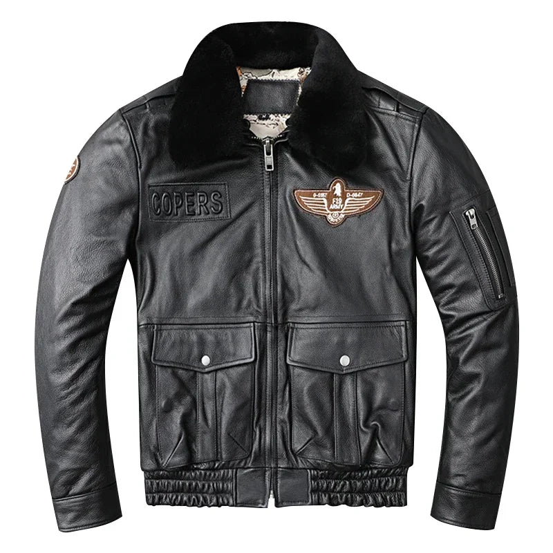 Vintage Brown Flight Jackets Genuine Cowhide Men Leather Jacket Aviator Bomber Mens Jackets Motorcycle Biker Coat Autumn  가죽점퍼