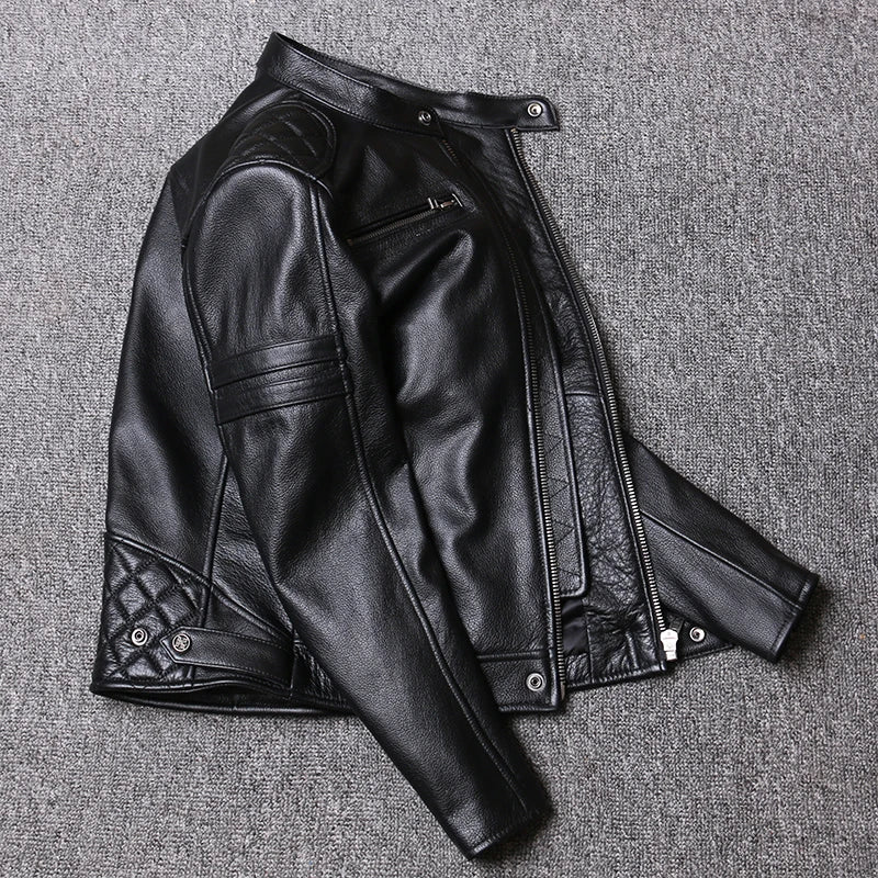 New Genuine Leather Jacket Men Coat Cowhide Slim Fashion Biker Motorcycle Jacket Clothing Real Calf Skin Leather Jacket Men