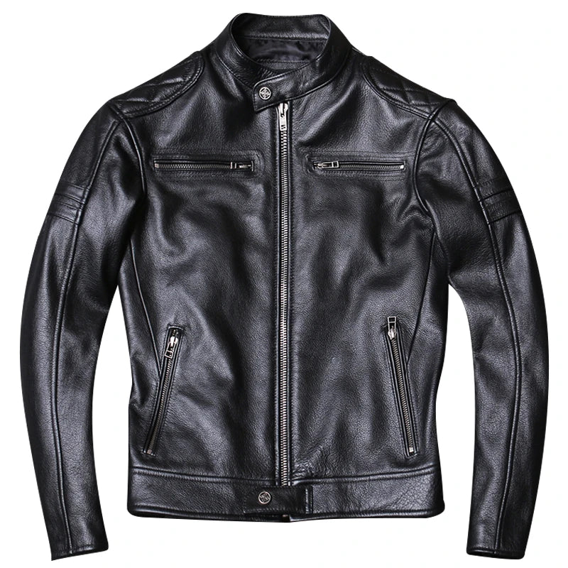 New Genuine Leather Jacket Men Coat Cowhide Slim Fashion Biker Motorcycle Jacket Clothing Real Calf Skin Leather Jacket Men