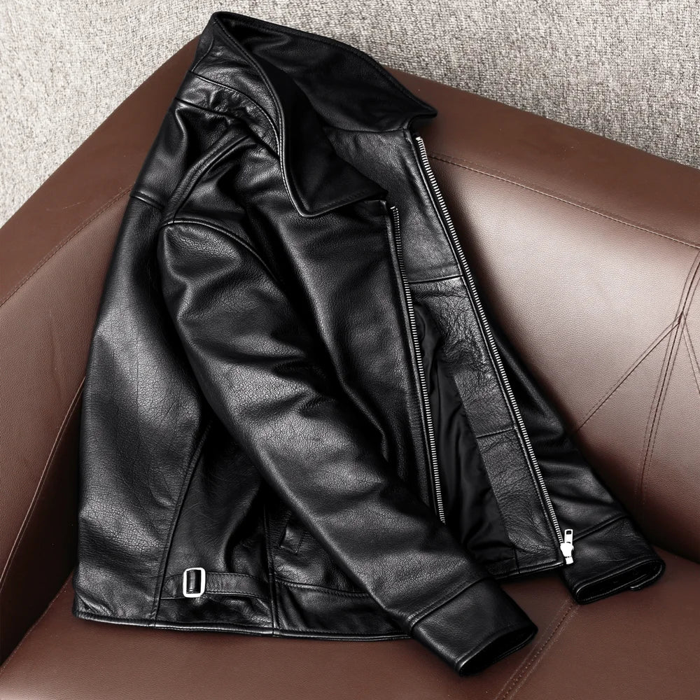 Free Shipping New Black Cowhide Jacket Men Genuine Leather Coat Dad's Leather Jacket Spring and Autumn Clothes Size S-5XL