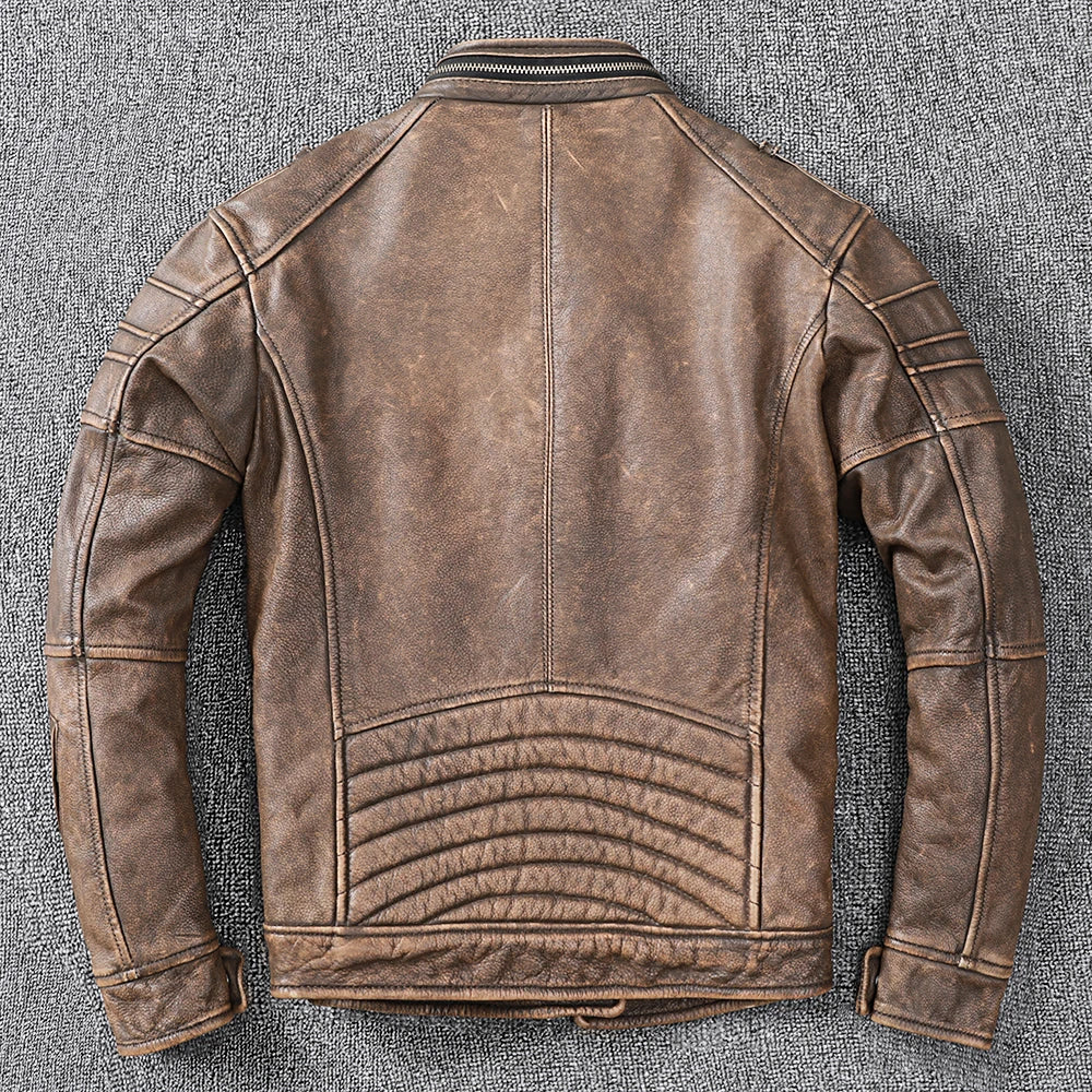 New Men Cowhide Coat Male Genuine Leather Jacket Vintage Style Man Motorcycle Biker Clothes Thick Calfskin Real Learher Coats