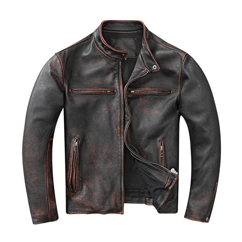 Vintage Red Brown Men Leather Jacket Slim Short Leather Jacket Mens Jackets Autumn Jaquetas Masculina De Couro