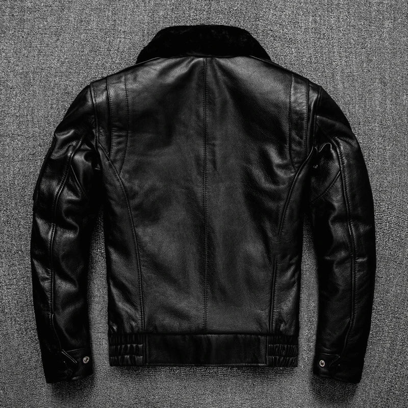 Classic Flight Style Air Force Men Genuine Leather Jacket Black Plus Size Cowhide Aviation Coat Warm Cotton Leather Clothes