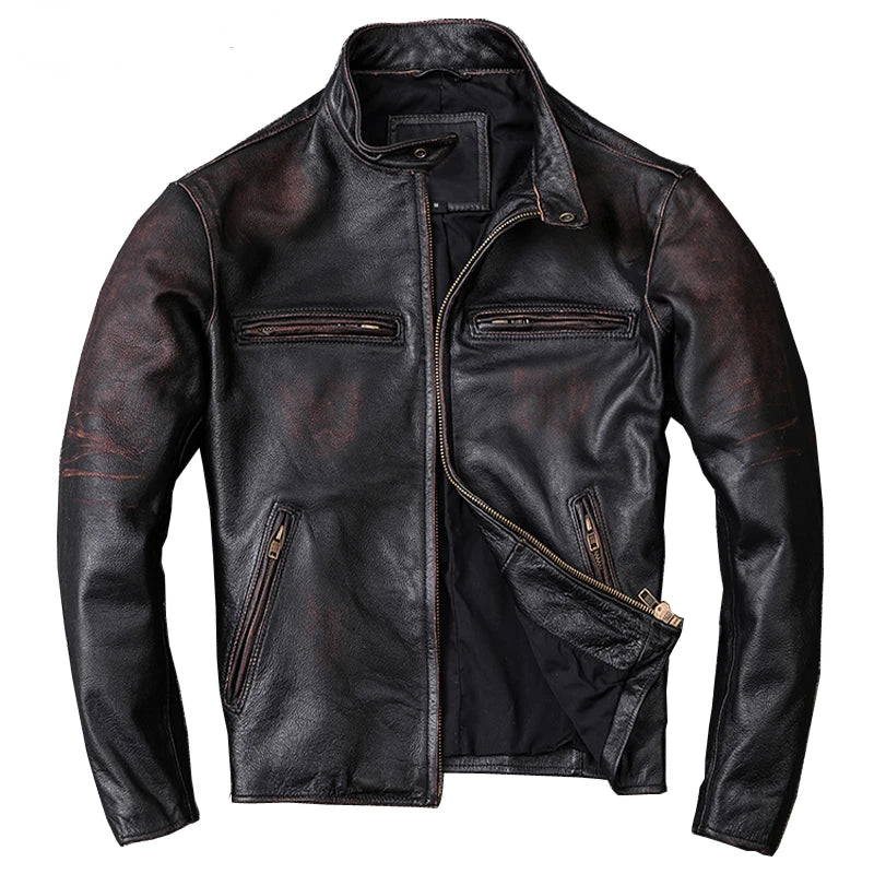 Men Leather Jacket Vintage Black 100% Natural Genuine Cowhide Coats Men's Leather Coat Male Clothes Autumn M210