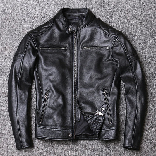 New Genuine Leather Jacket Men Coat Cowhide Slim Fashion Biker Motorcycle Jacket Clothing Real Calf Skin Leather Jacket Men