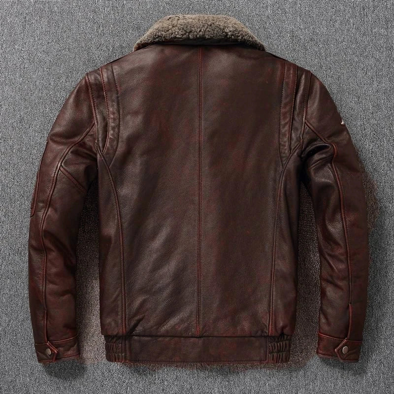 Vintage Genuine Leather Jacket Men Flight Jackets Natural Fur Collar Aviation Bomber Coats Mens Motorcycle Jackets Biker Coats