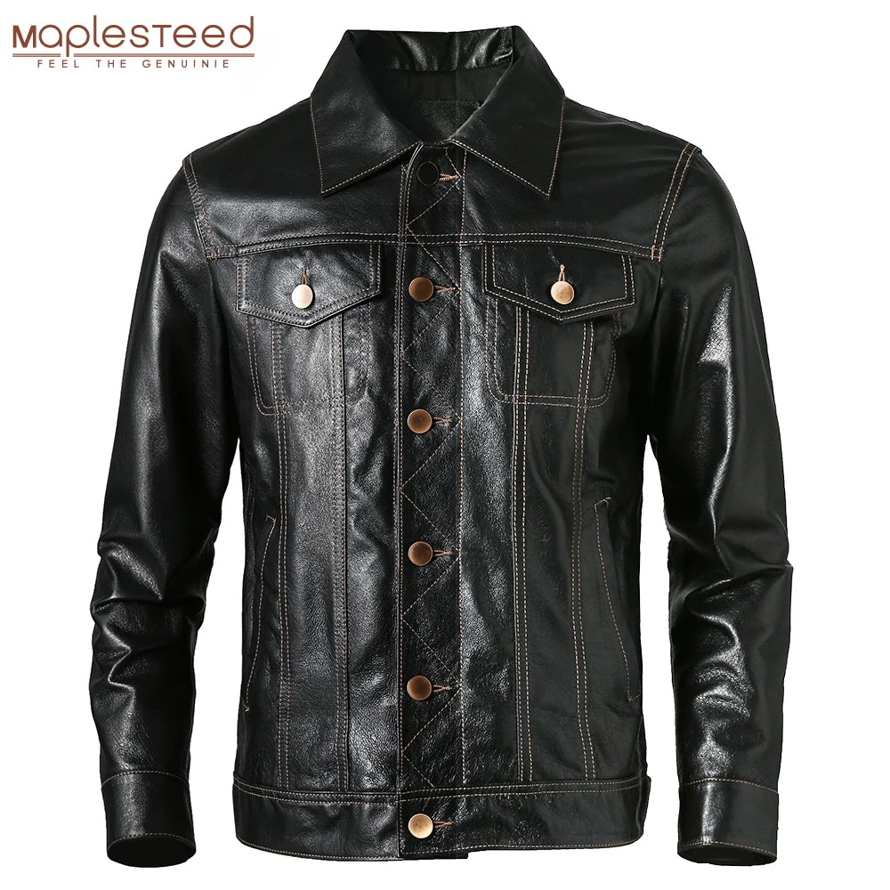 Men Genuine Leather Jacket Soft Slim Fit  Tanned Pigskin Leather Jackets Male Skin Coat Spring Clothing M483