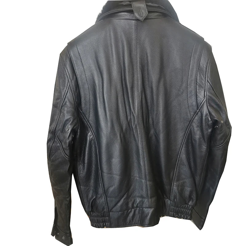 Classic Flight Style Air Force Men Genuine Leather Jacket Black Plus Size Cowhide Aviation Coat Warm Cotton Leather Clothes