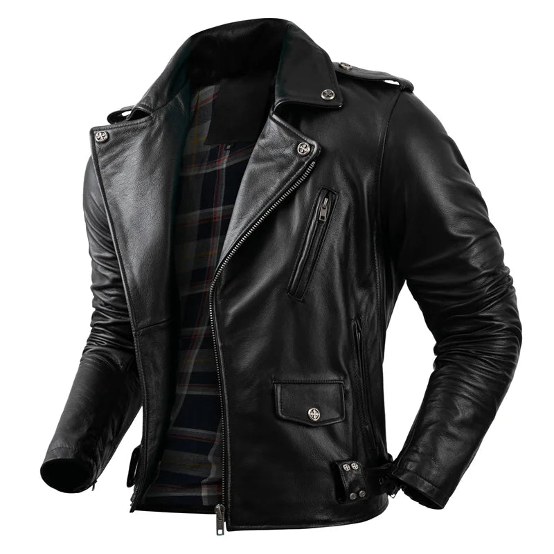 Real Cowhide Leather Jacket Men Leather Coat Motor Biker Clothing Riding Clothes Autumn Men Fashion Motorcycle Leather Jacket