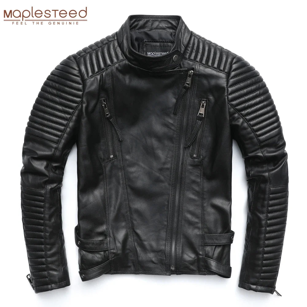 MAPLESTEED Genuine Leather Jacket Women Leather Jacket Sheepskin Black Soft Slim Fit Punk Bomber Female Leather Coat Autumn M049