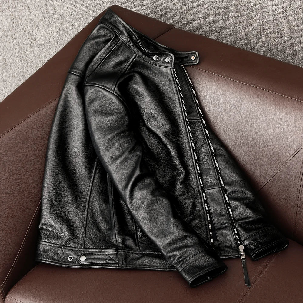 Men's Spring Jacket Motorcycle Jackets Man Genuine Leather Blazer Slim Fashion Biker Coat Cowhide Male Clothing