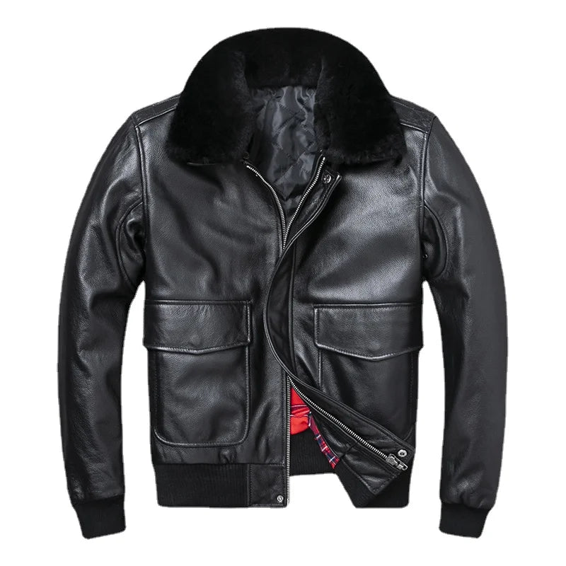 G1 Style Air Force Flight Genuine Cow Leather Men's Jacket Fur Collar of Wool Thicken Warm Cowhide Clothes Men Brown Loose Coat