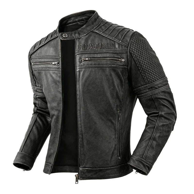 Vintage Mens Leather Jacket Motorcycle Leather Coat Men Biker Jacket  Autumn Men Fashion Motorcycle Real Leather Jacket Men