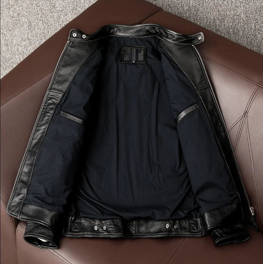 Men's Spring Jacket Motorcycle Jackets Man Genuine Leather Blazer Slim Fashion Biker Coat Cowhide Male Clothing