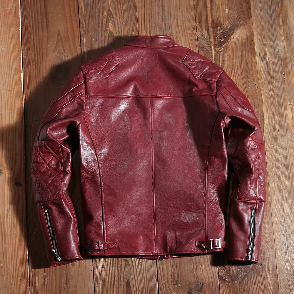 New Red  Motorcycle Biker Leather Jacket Genuine Leather Spring and Autumn Coat Slim Quality Sheepskin Soft Clothes