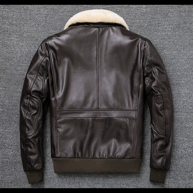 G1 Style Air Force Flight Genuine Cow Leather Men's Jacket Fur Collar of Wool Thicken Warm Cowhide Clothes Men Brown Loose Coat