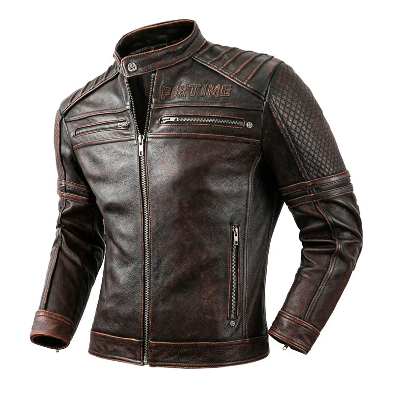 Vintage Mens Leather Jacket Motorcycle Leather Coat Men Biker Jacket  Autumn Men Fashion Motorcycle Real Leather Jacket Men