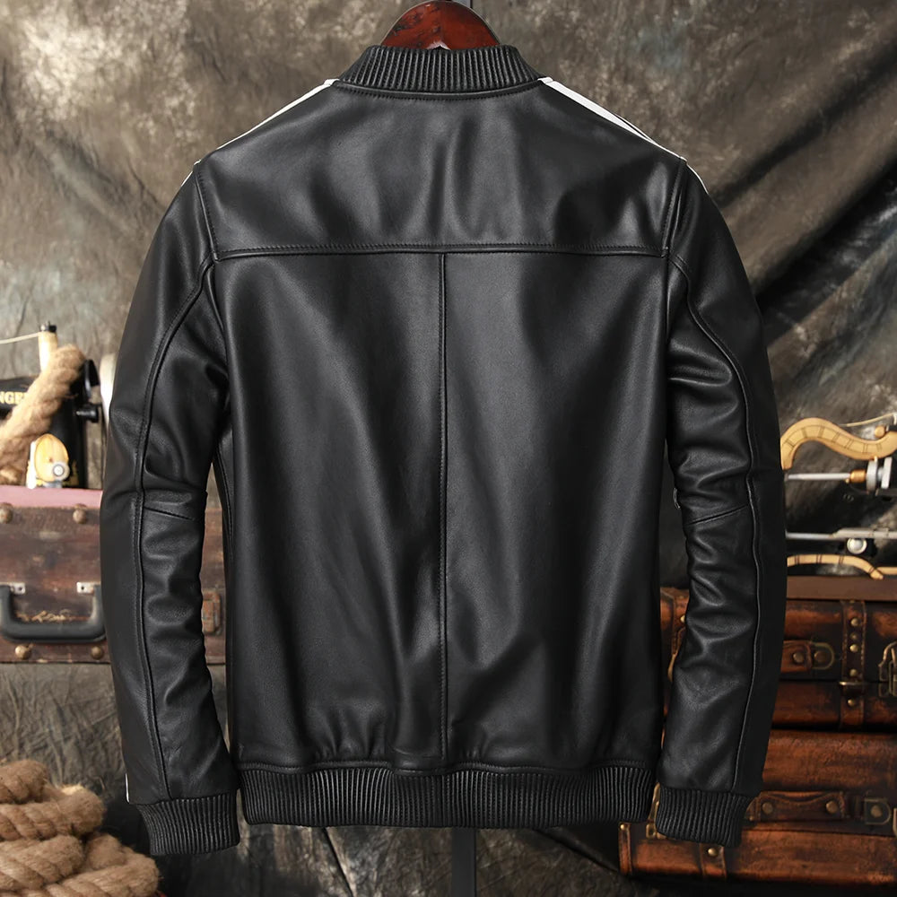 New Men's Leather Jacket Sheepskin Cowhide Baseball Jacket Natural Genuine Leather Coat Soft Men Leather Jacket Spring Autumn