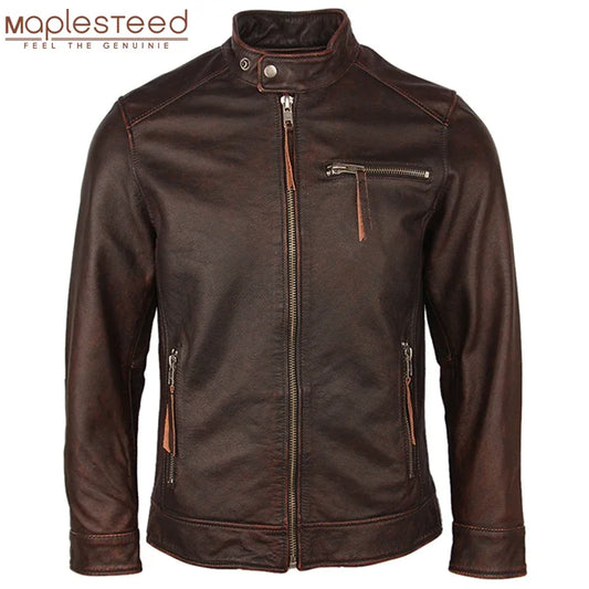 Vintage Distressed Men's Leather Jacket Men Coat 100% Cow Skin Real Jackets Autumn Male Winter M089