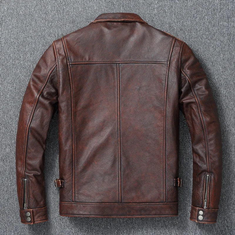 Vintage Red Brown Genuine Leather Jacket Men Soft Real Cowhide Black Winter Coat Biker Jackets Jaqueta Masculina De Couro