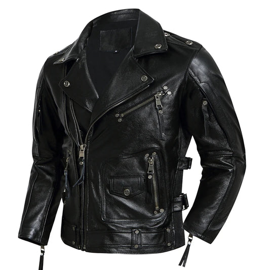 Mens Leather Jacket Thick Genuine Cow Slim Men's Leather Jacket Riding Jackets Motorcycle Biker Clothes Chaquetas Moto Hombre