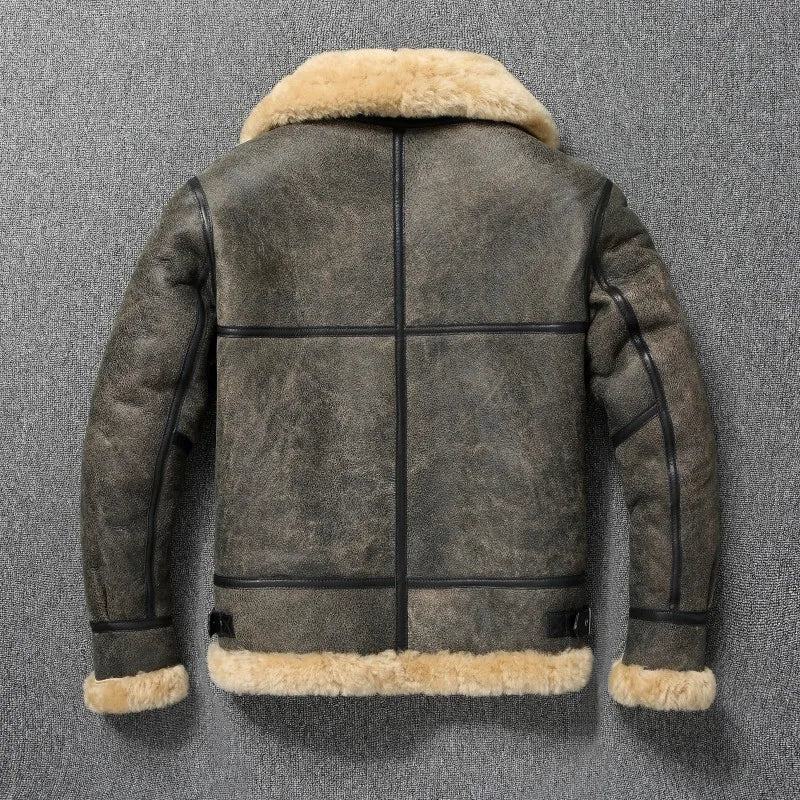 Genuine Sheepskin Natural Fur Shearling Coat Men Thick Warm Winter Coats Army Green Mens Jackets кожаная куртка мужская