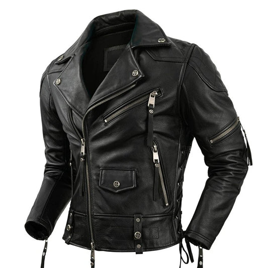 Motorcycle Jacket Real Cowhide Leather Jacket Men's Motorcycle Riding Jacket Genuine Leather Mens Motor Biker Jackets S-XL