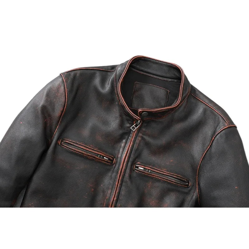 Vintage Red Brown Men Leather Jacket Slim Short Leather Jacket Mens Jackets Autumn Jaquetas Masculina De Couro