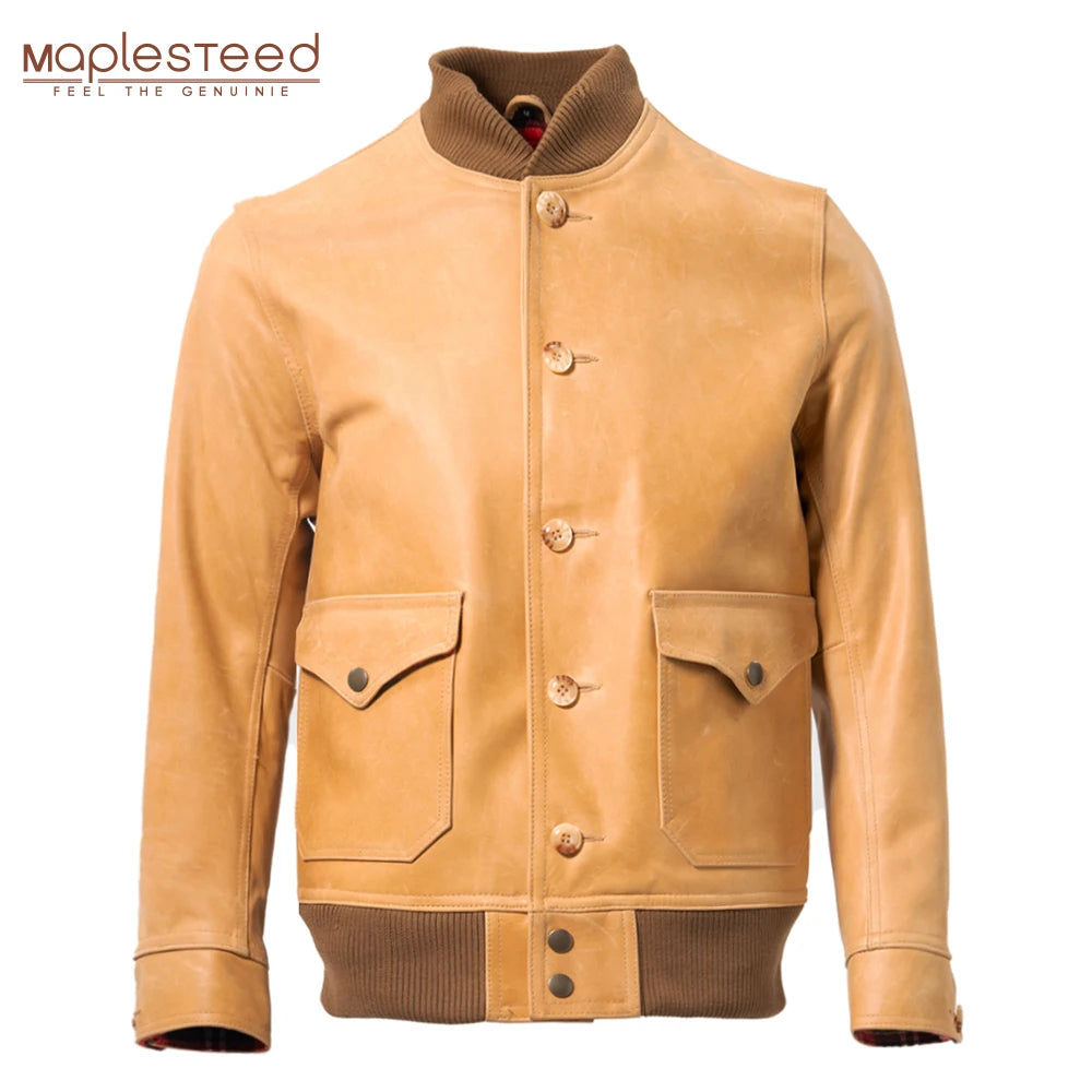 Men Genuine Leather Jacket Yellow 100% Natural Cow Skin Coat Male Real Cowhide Jacket Man Clothes Spring Autumn Asian Size M274