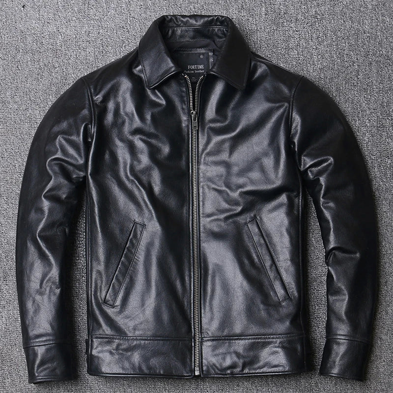 New Black Soft Cowhide Jacket Men's Genuine Leather Coat Dad's Leather Jacket Plus Size Male Leather Clothes Size S-5XL