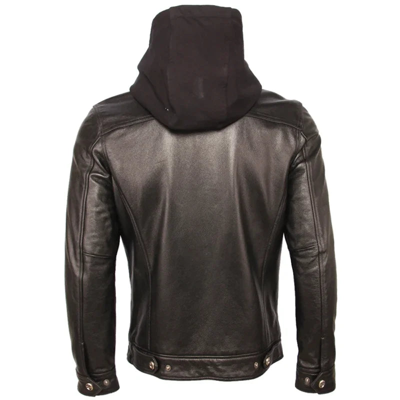 Men Jacket Quilted Hood Removable 100% Cowhide Coat Genuine Leather Jackets Man Winter  Warm Clothing M351