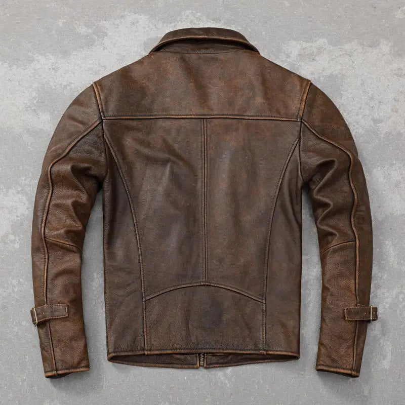 New Fashion Mens Leather Jacket Slim Retro Stone Milled Vintage Cowhide Leather Jacket Men Coats Autumn Clothes 가죽점퍼 Мотоцикл