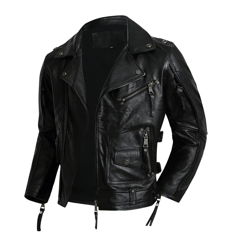 Mens Leather Jacket Thick Genuine Cow Slim Men's Leather Jacket Riding Jackets Motorcycle Biker Clothes Chaquetas Moto Hombre