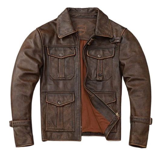 New Fashion Mens Leather Jacket Slim Retro Stone Milled Vintage Cowhide Leather Jacket Men Coats Autumn Clothes 가죽점퍼 Мотоцикл