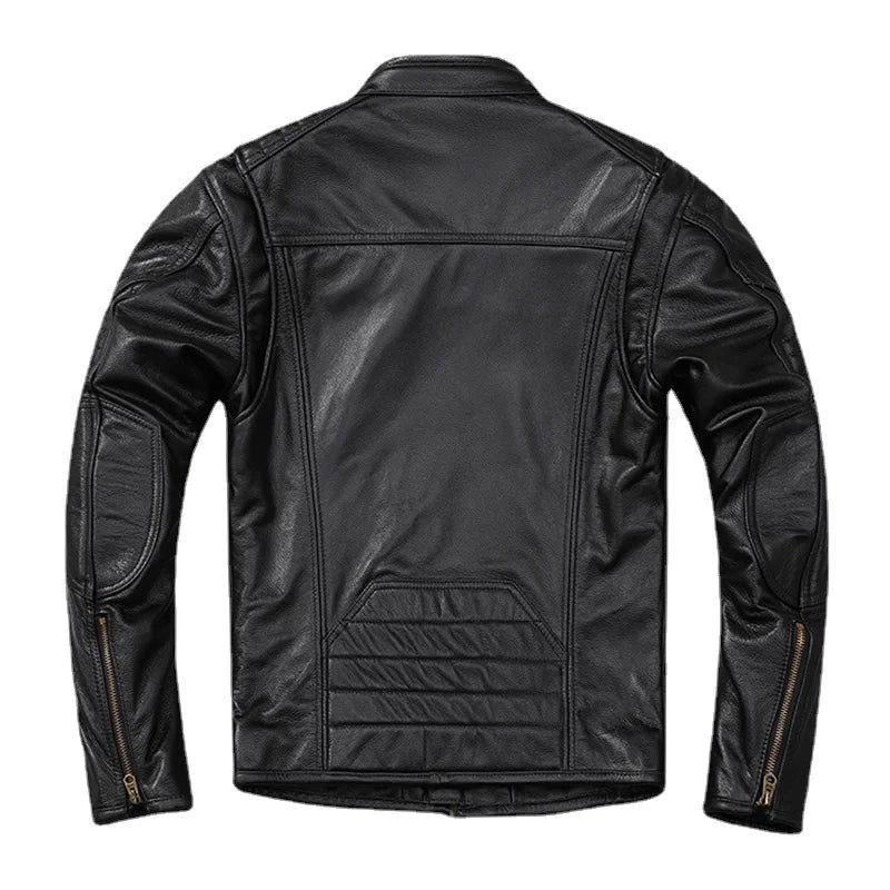 Classical Men Genuine Leather Motorcycle Jackets 100%Top Layer Cowhide Black Biker Coat Spring Autumn Calfskin Leather Jacket