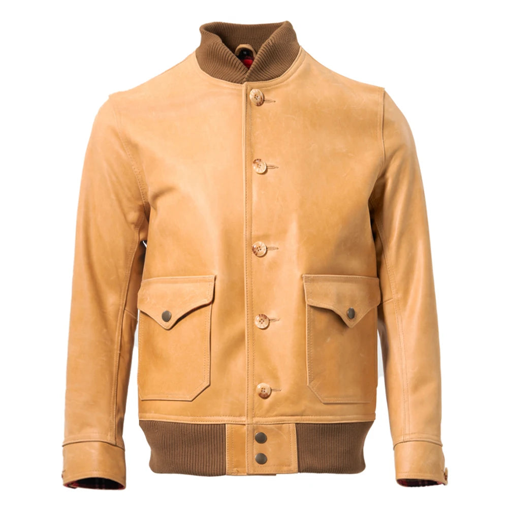 Men Genuine Leather Jacket Yellow 100% Natural Cow Skin Coat Male Real Cowhide Jacket Man Clothes Spring Autumn Asian Size M274