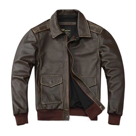 Classic Air Force A2 Flight Jacket Edged Army Green Genuine Cow Leather Jacket Men Pilot Coat Autumn Jaquetas Masculina De Couro