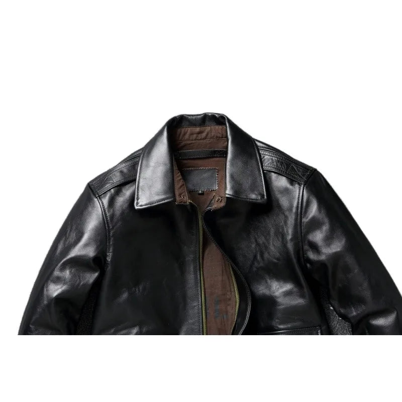 Classic A2 Genuine Horsehide Flight Suit Jacket Aviator Coats Genuine Leather Jacket Men Motorcycle Jackets Autumn 가죽점퍼