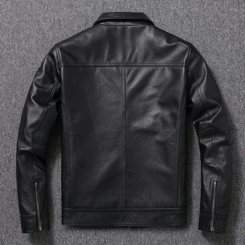 Casual Genuine Cowhide Mens Leather Jacket Slim Fitting Black Leather Jackets Male Coats Men Leather Jacket Spring Autumn